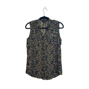 Banana Republic Black Multicolor Floral Print Button Tank Top Small Women’s